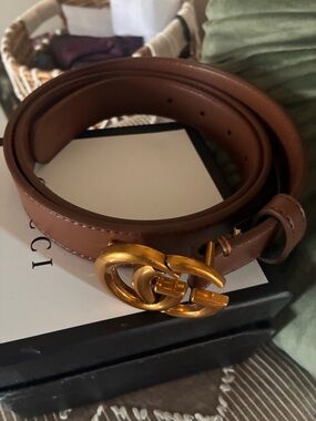 Gucci Tan Leather Belt with Gold Interlocking G Buckle Medium 110